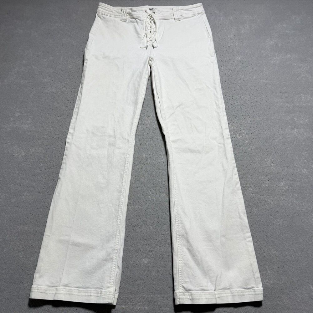 Paige Jeans Women’s Size 32 White Leenah Lace Up Fly Wide Leg High Rise